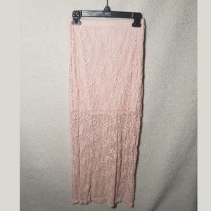 Floor length pink lace skirt